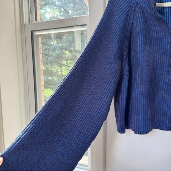 Free People Greta Half Zip Sweater Cropped Ribbed Knit Dark Navy Cobalt Blue XS - Picture 6 of 10